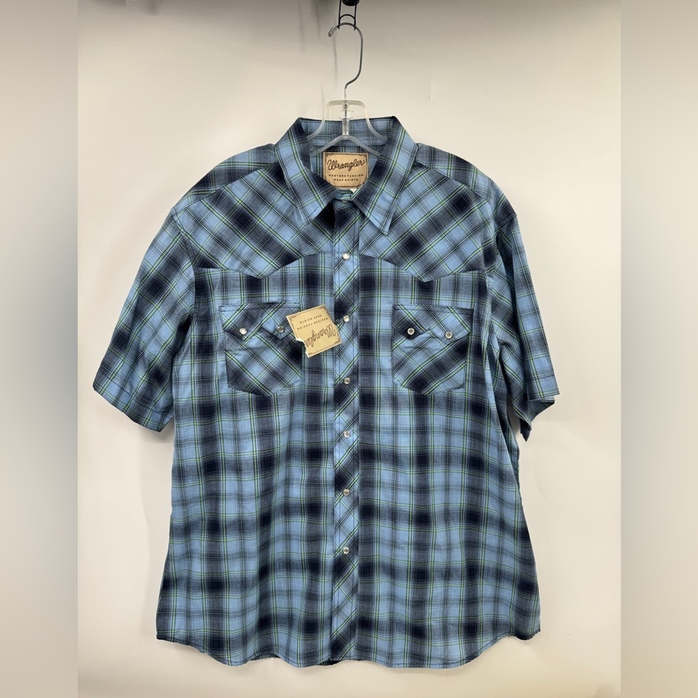 Wrangler Western Pearl Snap Shirt Mens XL 
Blue Plaid NWT Cowboy Rodeo